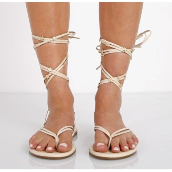 TKEES Lily Wrap Gold Star Dust Ivory Tan Thing Sandals - Picture 3 of 4
